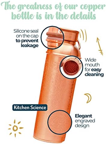 מעצב מדעי מטבח בקבוק מים נחושת עם שקית בד ושרוול נשיאה | בקבוק נחושת טהור למי שתייה | דליפת דליפה |
